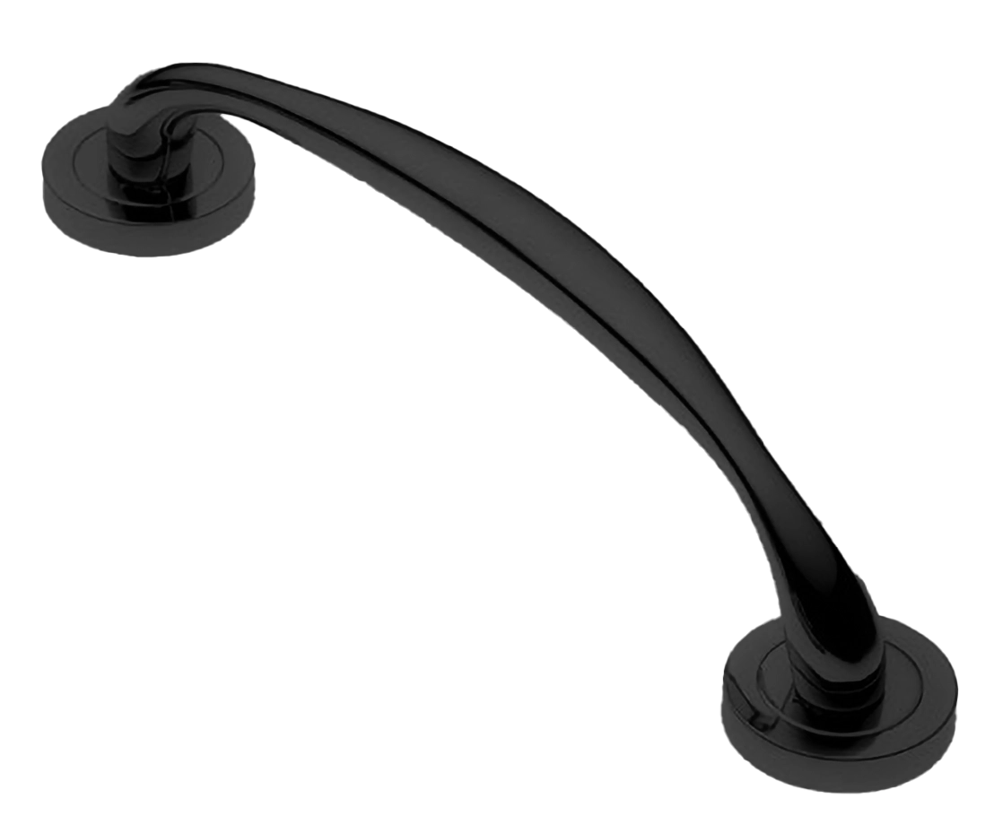 Ручка-скоба дверная LEON PH NERO на круглой розетке, цвет черный, латунь фото купить в Новосибирске