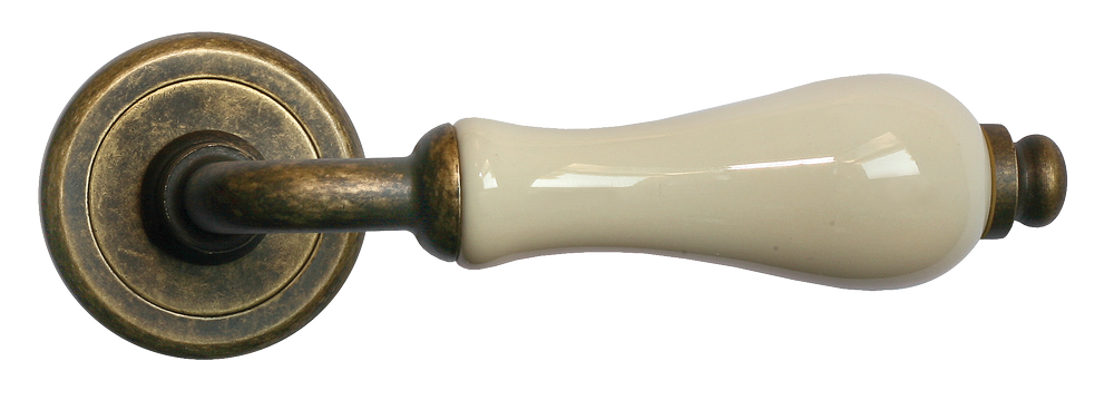 Ручка дверная CERAMICA R4 OBR/CHAMP раздельная на круглой розетке, цвет - бронза/шампань, латунь фото купить в Новосибирске