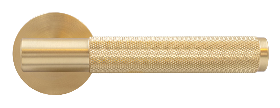 Ручка дверная AZRIELI MH-57-R6T MSG раздельная на круглой розетке, цвет матовый сатинированный золото, ЦАМ фото купить в Новосибирске