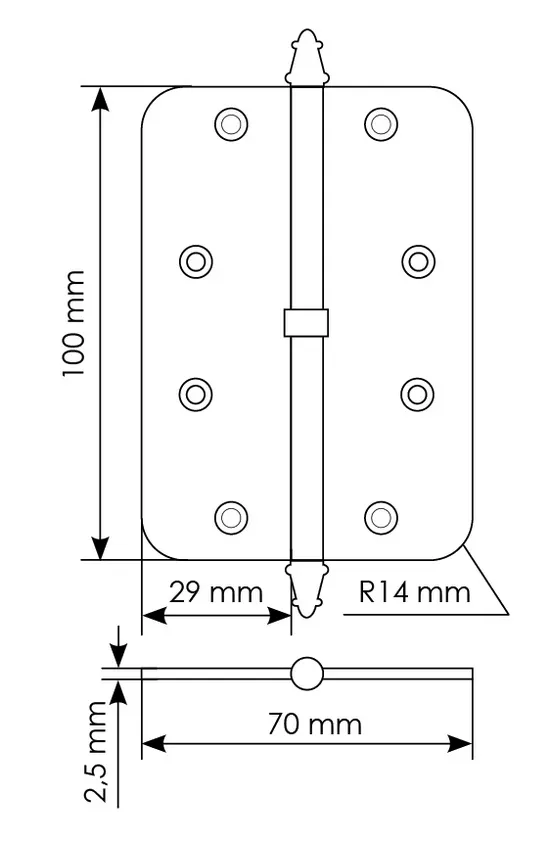 Петля разъемная MS-C 100X70X2.5 SG L левая с коронкой скругленная, врезная, цвет мат.золото, сталь фото купить в Новосибирске