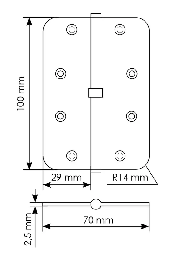 MSD-C 100X70X2.5 SG R, петля стальная скругленная правая без коронки, цвет - мат.золото фото купить в Новосибирске