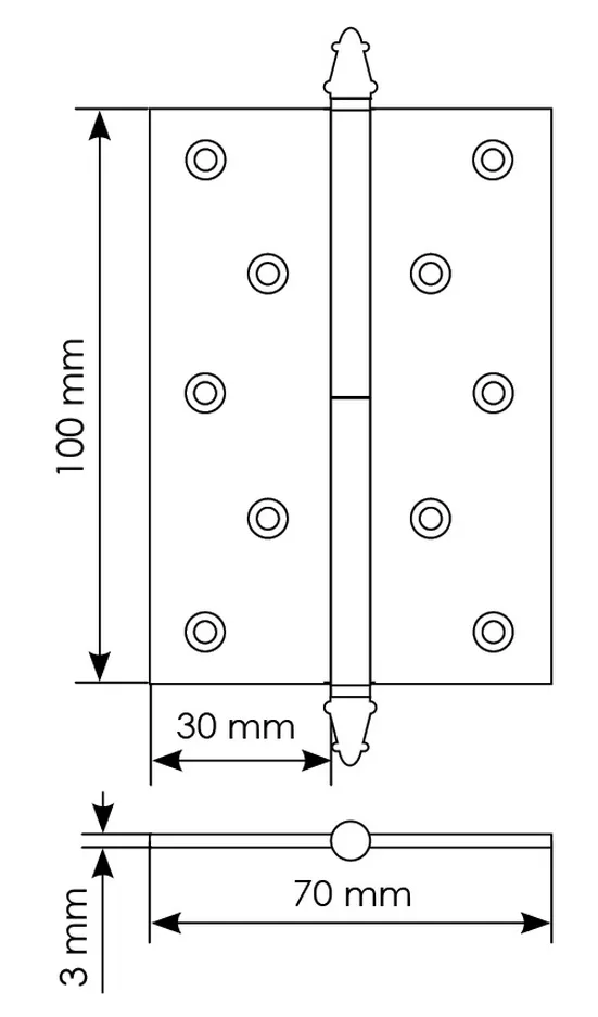 Петля разъемная латунная карточная MB 100X70X3 SG R C с коронкой правая, врезная цвет матовое золото фото купить в Новосибирске