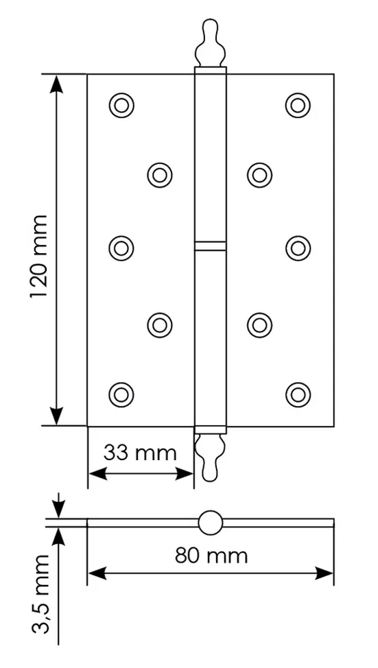 Петля карточная разъемная латунная MB 120X80X3.5 SG L C с коронкой левая, верзная, цвет матовое золото фото купить в Новосибирске