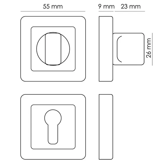 Завертка сантехническая MH-WC-S55 GR/PC квадратная цвет графит/хром фото купить в Новосибирске